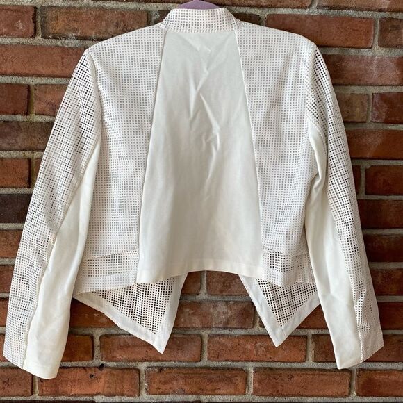 Chico's Layered See-Through Square Print Mesh Blazer White Size 1 - Picture 7 of 12